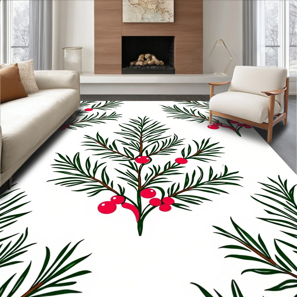 Green Evergreen Berry Branch Repeat Rug