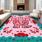 Pink Elephant Floral Border Rug