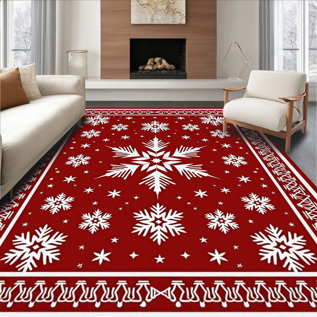 Winter Red Snowflake Medallion Rug