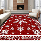 Winter Red Snowflake Medallion Rug