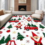 Jolly Gnome Red Truck Christmas Tree Scene Rug