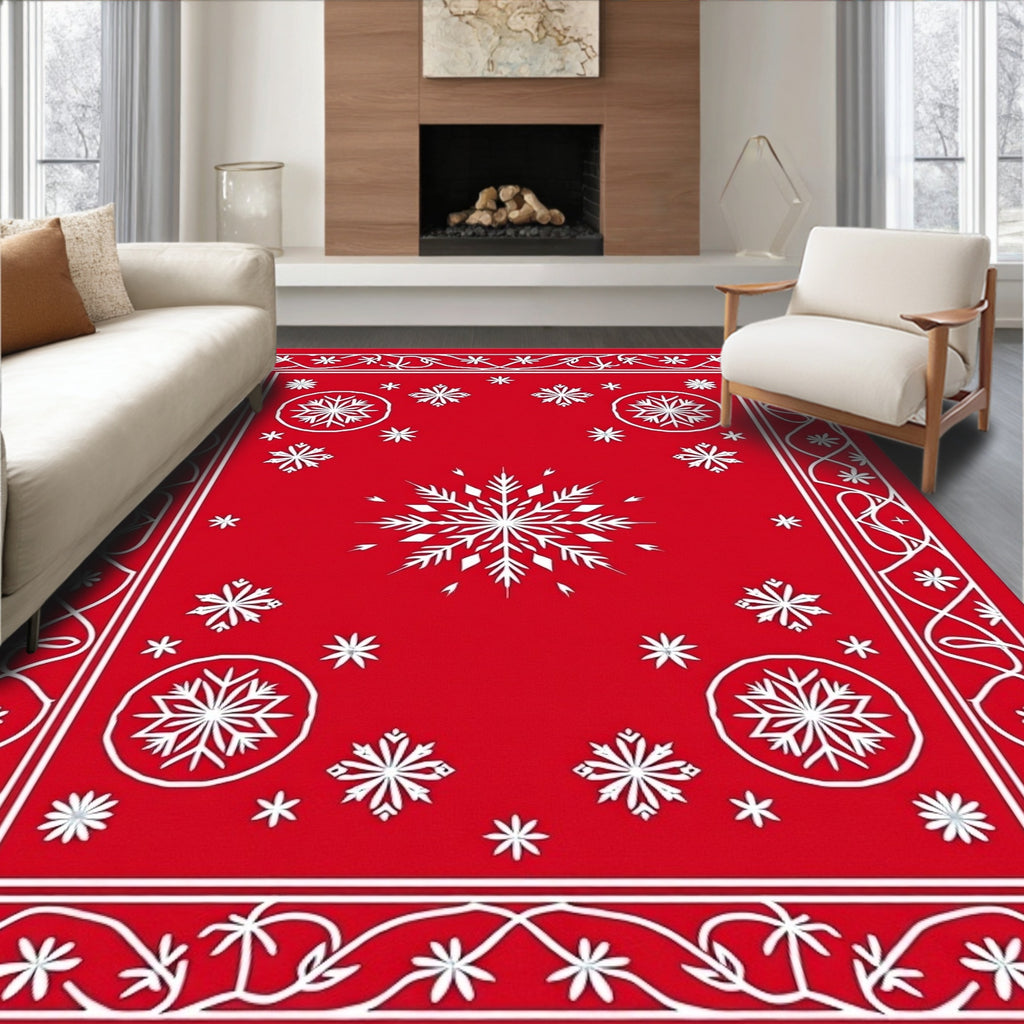 Crimson Winter Snowflakes Scatter Rug