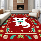 White Bear With Teal Bow Red Border Rug