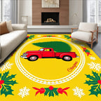 Red Vintage Truck Christmas Tree Holly Rug