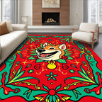 Joyful Shiba Inu Floral Medallion Scarlet Rug