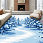 Blue Snowy Forest Path Rug