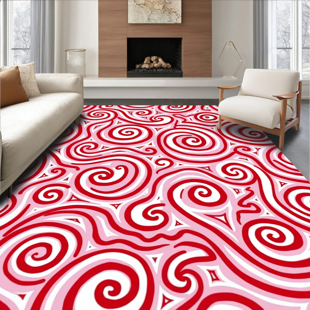 Crimson Swirls With Pink Triangles Rug