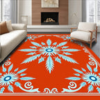 Orange Blue Feathered Floral Medallion Rug