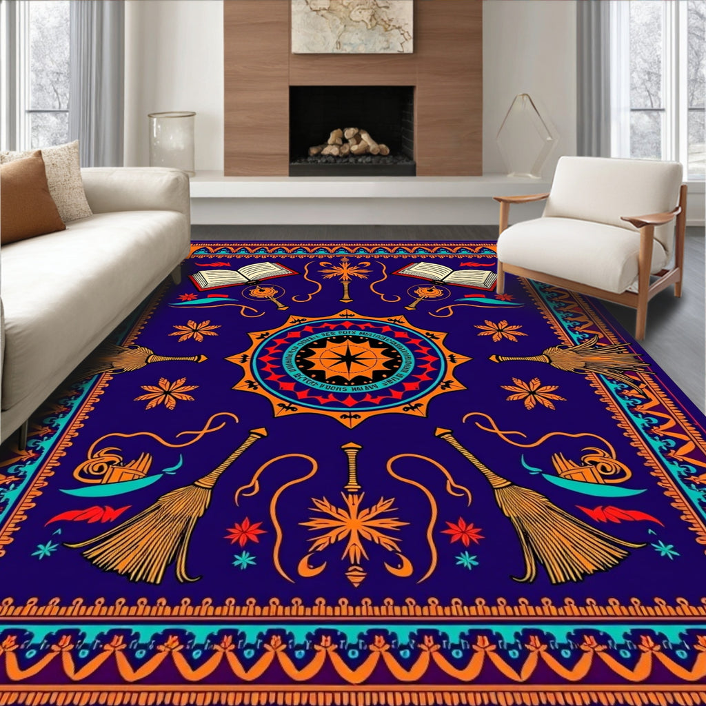 Mystical Crimson and Teal Brooms Rug
