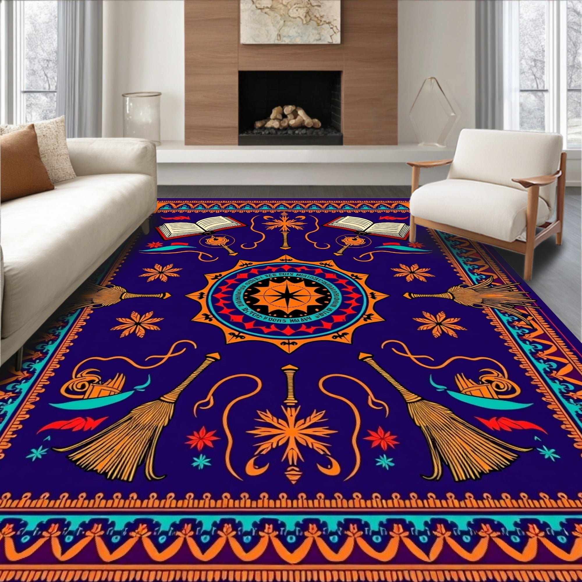 Mystical Crimson and Teal Brooms Rug