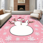 Pink Snowman Snowflake Border Rug