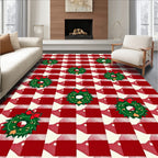 Festive Red Buffalo Plaid Wreath Rug