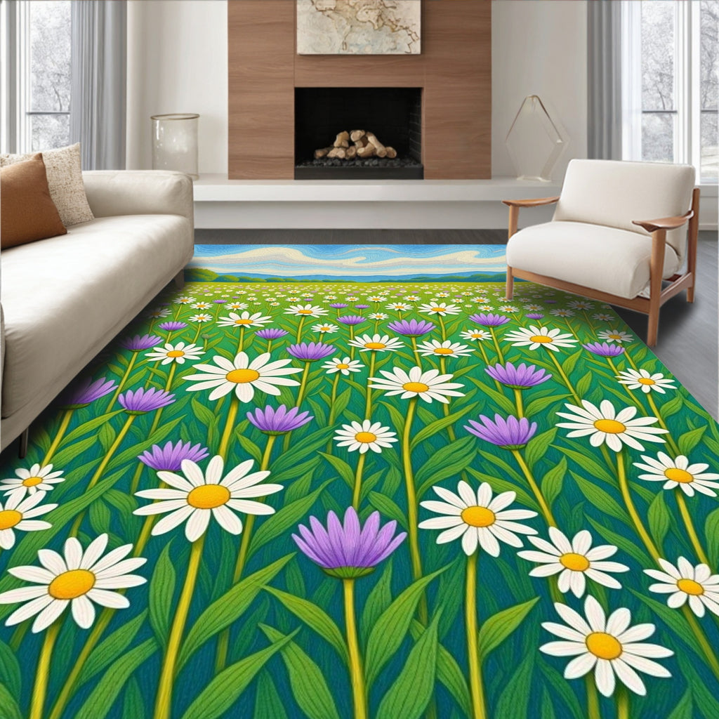 Vibrant Daisy Field Meadow Rug