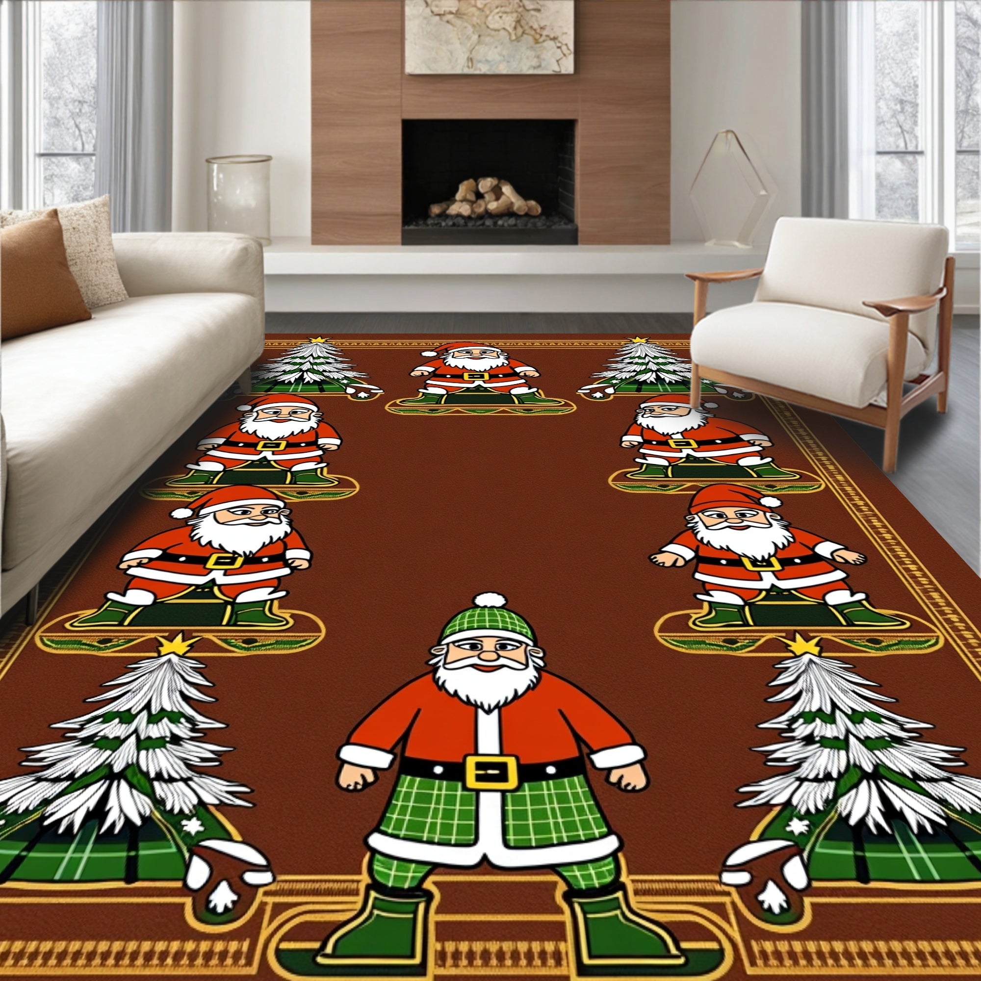 Festive Santa Claus Christmas Tree Collage Rug