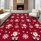 Red Christmas Santa Snowflakes Rug