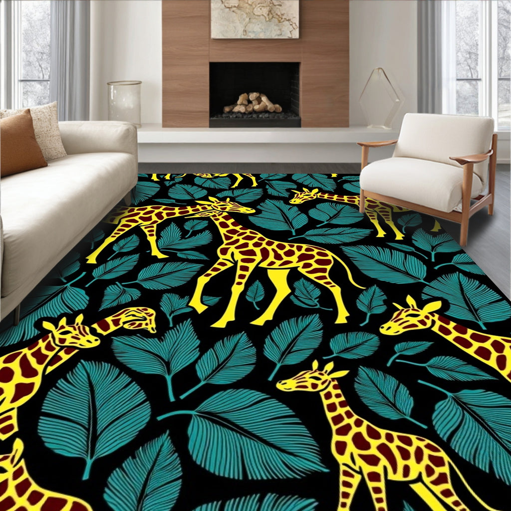 Yellow Giraffe Jungle Leaf Repeat Rug