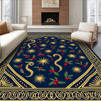 Navy Blue Golden Star Holly Sprig Rug