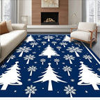Classic Blue Snow Winter Forest Rug