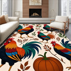 Vibrant Roosters and Autumn Leaves Arrangement Rug