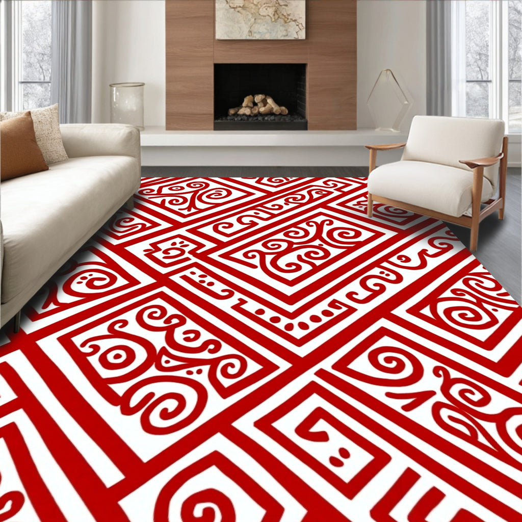 Bold Red Geometric Swirl Rug
