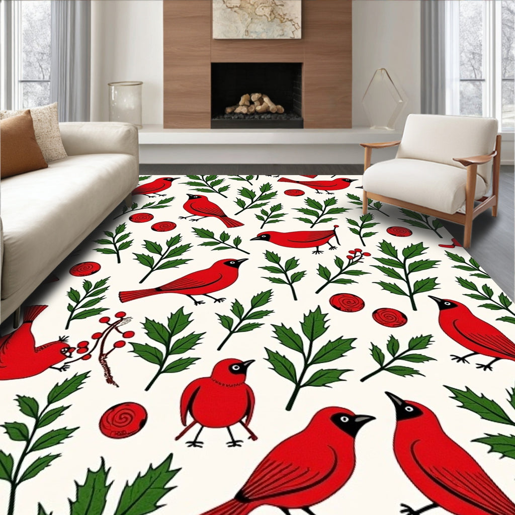Red Cardinal Green Holly Berry Duo Rug