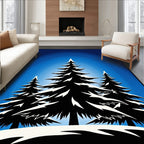 Midnight Blue Winter Evergreen Forest Rug