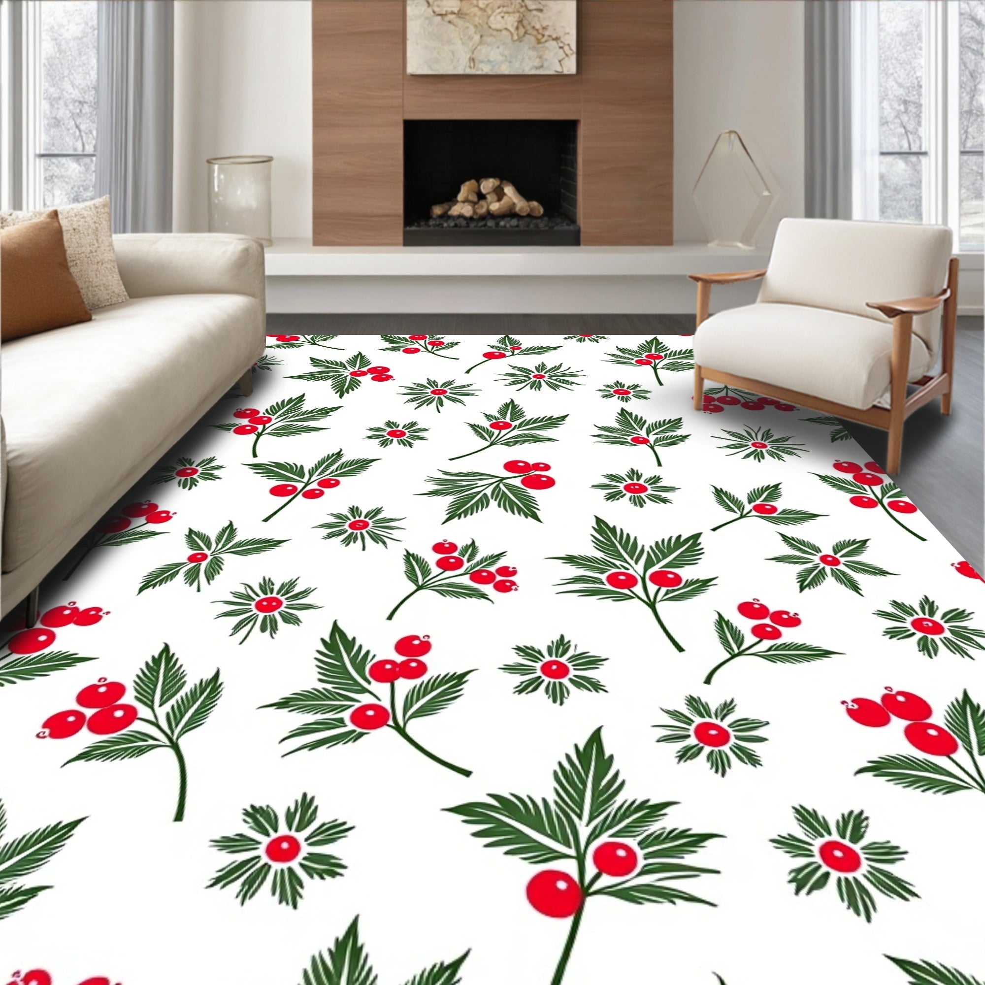 Red Berry Festive Sprig Collage Rug
