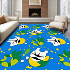 Cartoonish White Figure Yellow Circle Green Leaves Rug