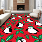 Cute Penguin Holly Holiday Red Rug