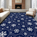 White Snowflake Circles on Navy Background Rug