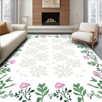 Green Pink Floral Vine Border Rug