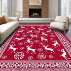 Red White Reindeer Snowflake Christmas Rug