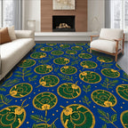 Deep Blue Green Gold Medallion Folk Art Rug