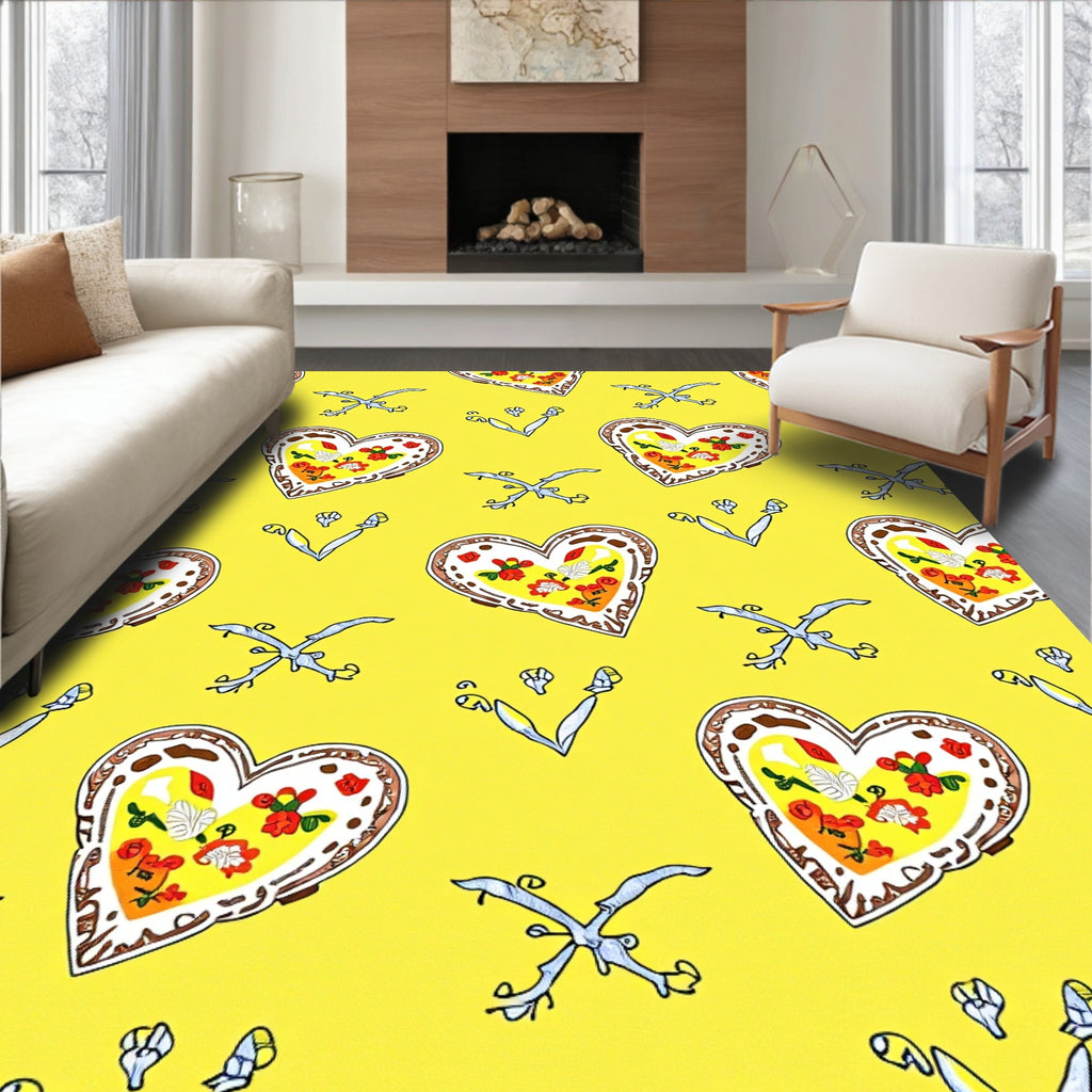 Whimsical Yellow Heart Floral Rug