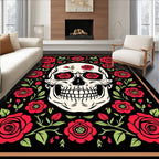 Bold Red Rose Skull Border Rug