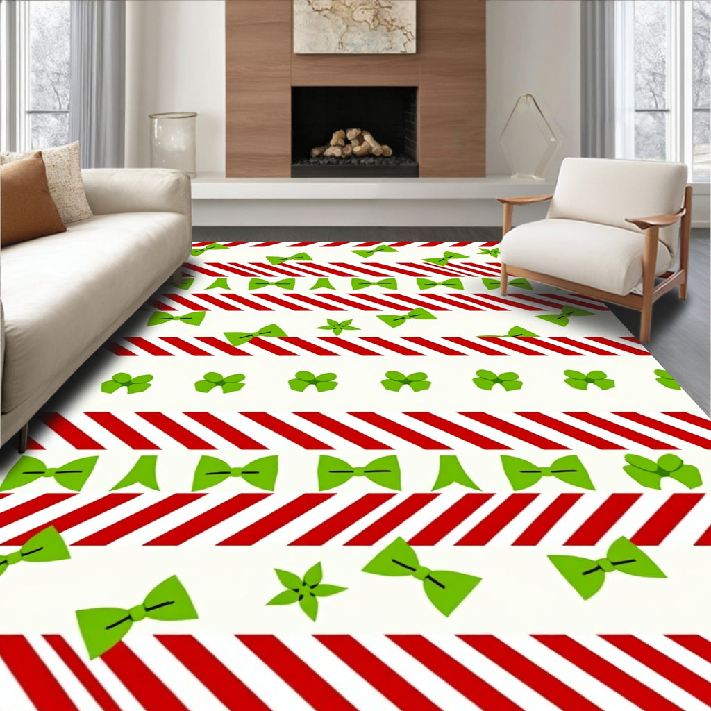 Red Stripe Green Bow Scattered Rug