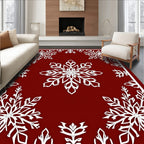 Crimson White Symmetrical Snowflakes Rug