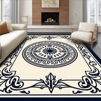 Ornate Dark Blue Medallion Border Rug