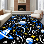 Cosmic Blue White Yellow Planets Swirls Rug