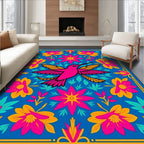 Vibrant Pink Hummingbird Floral Medallion Rug