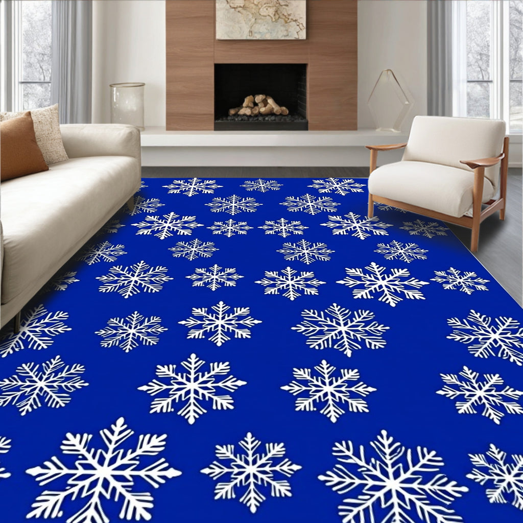 White Snowflakes On Royal Blue Rug