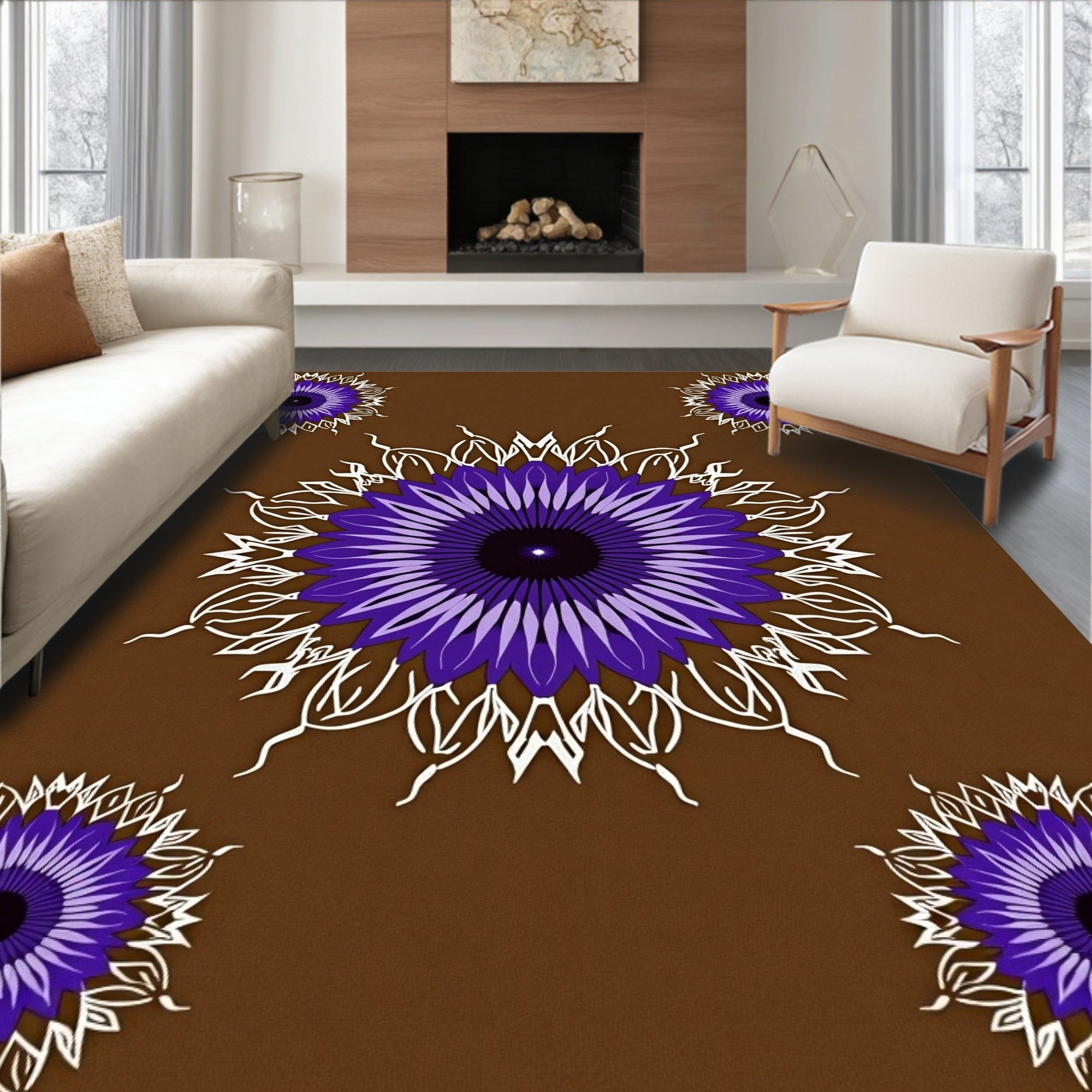 Brown Majestic Violet Mandala Bloom Rug