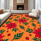 Vibrant Red Floral Branches Orange Rug