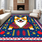 Cute Corgi In Festive Red Winter Rug