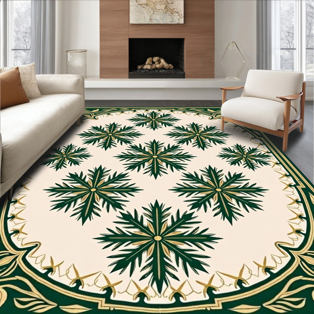 Elegant Green Starburst Floral Frame Rug