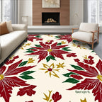 Crimson Poinsettia Garden Floral Rug