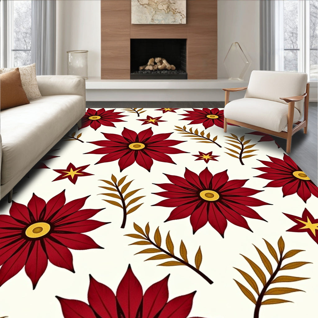 Crimson Floral Star Botanical Rug