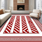 Bold Crimson Jagged Stripe Frame Rug