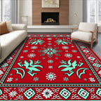 Red White Turquoise Floral Medallion Rug