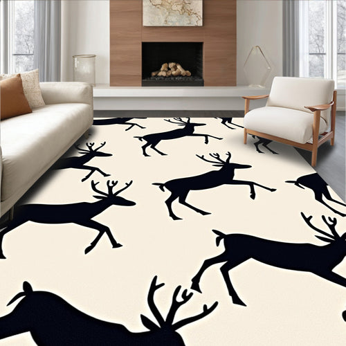 Black Deer Silhouette Cream Background Rug